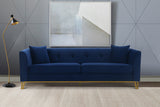 Everest 90" Blue Fabric Upholstered Sofa with Brushed Gold Legs