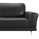 Everly Contemporary Sofa in Genuine Black Leather with Brushed Stainless Steel Legs