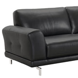 Everly Contemporary Sofa in Genuine Black Leather with Brushed Stainless Steel Legs