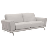 Everly Contemporary Sofa in Genuine Dove Gray Leather with Brushed Stainless Steel Legs