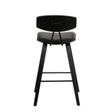 Fox 25.5" Counter Height Black Faux Leather and Black Wood Mid-Century Modern Bar Stool