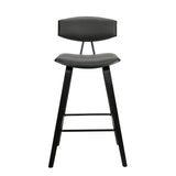 Fox 25.5" Counter Height Grey Faux Leather and Black Wood Mid-Century Modern Bar Stool
