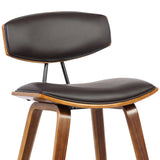 Fox 25.5" Counter Height Brown Faux Leather and Walnut Wood Mid-Century Modern Bar Stool 
