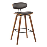 Fox 28.5" Bar Height Brown Faux Leather and Walnut Wood Mid-Century Modern Bar Stool
