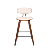 Fox 25.5" Counter Height Cream Faux Leather and Walnut Wood Mid-Century Modern Bar Stool