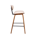 Fox 25.5" Counter Height Cream Faux Leather and Walnut Wood Mid-Century Modern Bar Stool