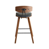 Fox 25.5" Counter Height Grey Faux Leather and Walnut Wood Mid-Century Modern Bar Stool