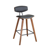 Fox 25.5" Counter Height Grey Faux Leather and Walnut Wood Mid-Century Modern Bar Stool