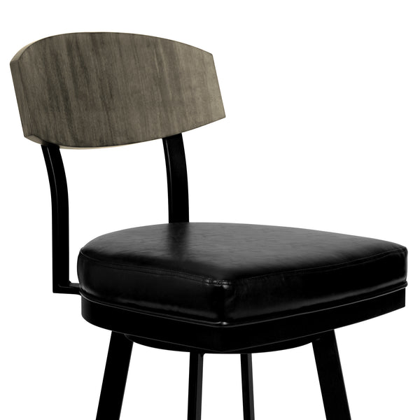 Frisco 26" Counter Height Barstool in Matte Black Finish with Black Faux Leather and Gray Walnut