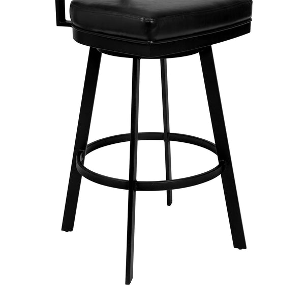 Frisco 26" Counter Height Barstool in Matte Black Finish with Black Faux Leather and Gray Walnut