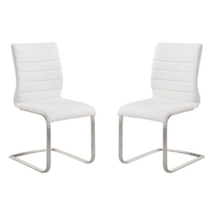 Fusion Contemporary Side Chair In White and Stainless Steel - Set of 2