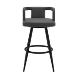 Gabriele 26" Gray Faux Leather and Black Metal Swivel Bar Stool