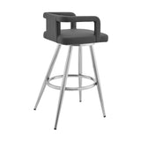 Gabriele 26" Gray Faux Leather and Brushed Stainless Steel Swivel Bar Stool