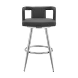 Gabriele 30" Gray Faux Leather and Brushed Stainless Steel Swivel Bar Stool