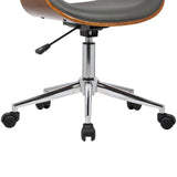 Geneva Mid-Century Office Chair in Chrome finish with Gray Faux Leather and Walnut Veneer Arms