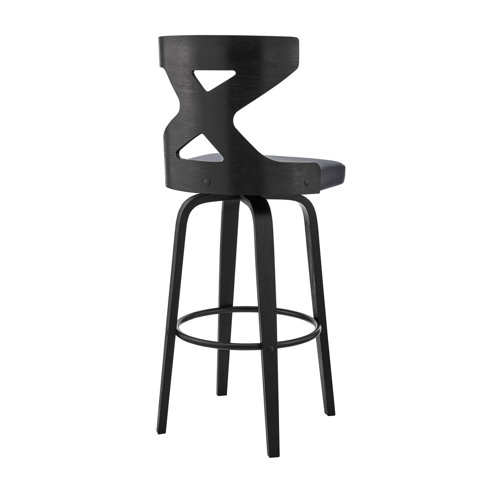 Gayle 26" Swivel Cross Back Grey Faux Leather and Black Wood Bar Stool