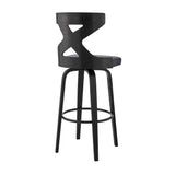 Gayle 30" Swivel Cross Back Grey Faux Leather and Black Wood Bar Stool