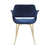 Gigi Blue Velvet Dining Room Chair with Gold Metal Legs - Set of 2