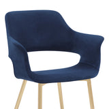 Gigi Blue Velvet Dining Room Chair with Gold Metal Legs - Set of 2