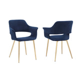 Gigi Blue Velvet Dining Room Chair with Gold Metal Legs - Set of 2