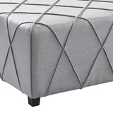 Gemini Contemporary Ottoman in Silver Linen with Piping Accents and Wood Legs