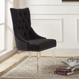 Gobi Modern and Contemporary Tufted Dining Chair in Black Velvet with Acrylic Legs