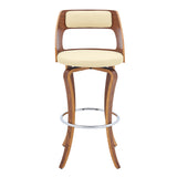 Grady 29" Swivel Cream Faux Leather and Walnut Wood Bar Stool