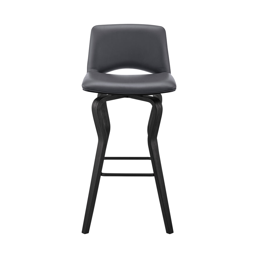 Gerty 26" Swivel Grey Faux Leather and Black Wood Bar Stool