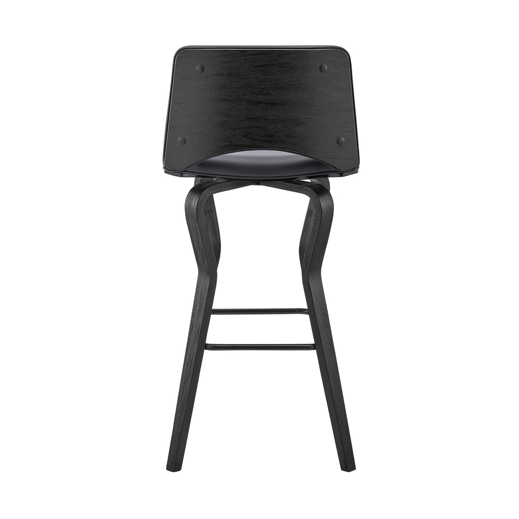Gerty 26" Swivel Grey Faux Leather and Black Wood Bar Stool