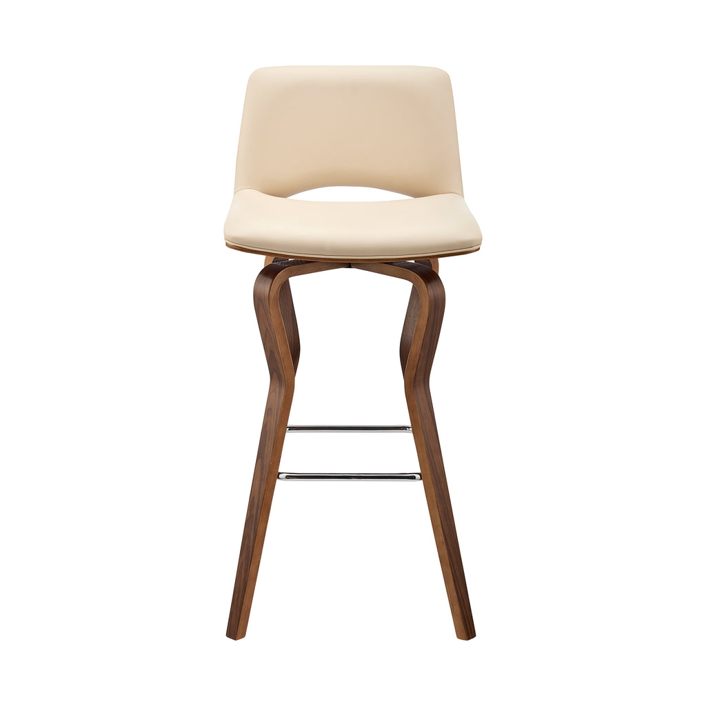 Gerty 30" Swivel Cream Faux Leather and Walnut Wood Bar Stool