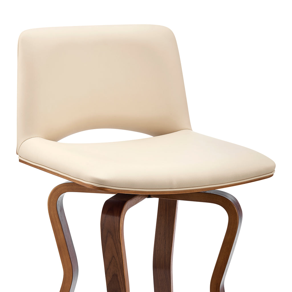 Gerty 30" Swivel Cream Faux Leather and Walnut Wood Bar Stool