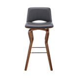 Gerty 26" Swivel Grey Faux Leather and Walnut Wood Bar Stool