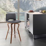 Gerty 30" Swivel Grey Faux Leather and Walnut Wood Bar Stool