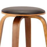 Harbor 26" Counter Height Backless Swivel Brown Faux Leather and Walnut Wood Mid-Century Modern Bar Stool