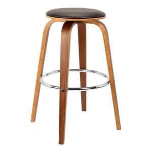 Harbor 26" Counter Height Backless Swivel Brown Faux Leather and Walnut Wood Mid-Century Modern Bar Stool