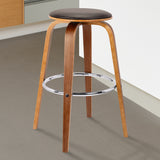 Harbor 26" Counter Height Backless Swivel Brown Faux Leather and Walnut Wood Mid-Century Modern Bar Stool