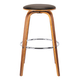 Harbor 30" Bar Height Backless Swivel Brown Faux Leather and Walnut Wood Mid-Century Modern Bar Stool