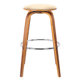 Harbor 26" Counter Height Backless Swivel Cream Faux Leather and Walnut Wood Mid-Century Modern Bar Stool