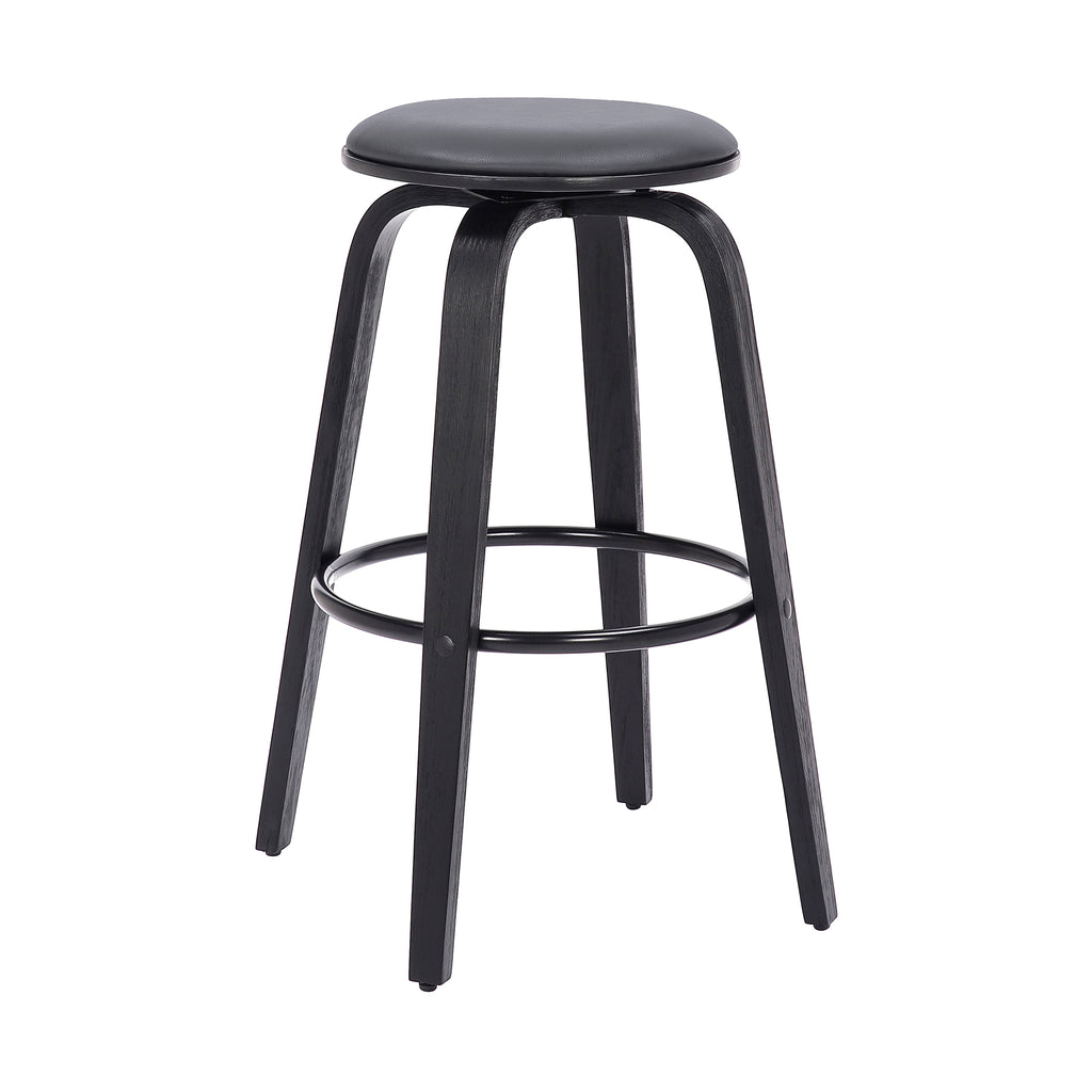 Harbor 26" Counter Height Backless Swivel Grey Faux Leather and Black Wood Mid-Century Modern Bar Stool
