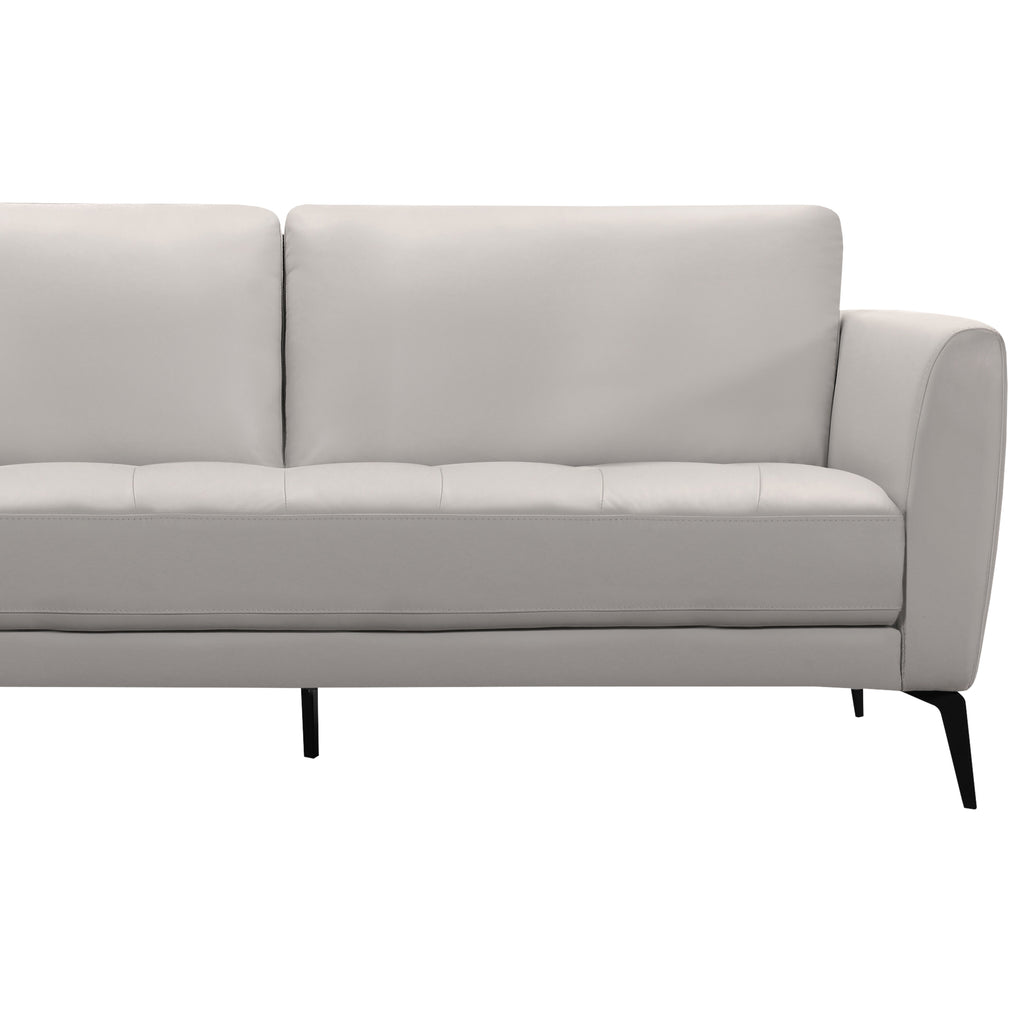 Hope Contemporary Sofa in Genuine Dove Gray Leather with Black Metal Legs