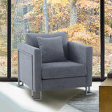Heritage Gray Fabric Upholstered Accent Chair with Brushed Stainless Steel Legs