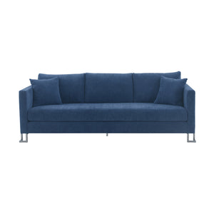 Heritage Blue Fabric Upholstered Sofa with Brushed Stainless Steel Legs