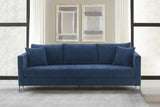 Heritage Blue Fabric Upholstered Sofa with Brushed Stainless Steel Legs