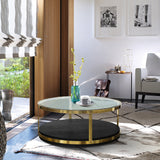 Hattie Contemporary Coffee Table in Brushed Gold Finish and Black Wood