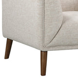 Hudson Mid-Century Button-Tufted Chair in Beige Linen and Walnut Legs