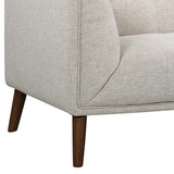 Hudson Mid-Century Button-Tufted Loveseat in Beige Linen and Walnut Legs