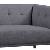 Hudson Mid-Century Button-Tufted Loveseat in Dark Gray Linen and Walnut Legs