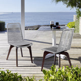 Island Outdoor Dark Eucalyptus Wood and Silver Rope Dining Chairs - Set of 2