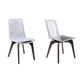 Island Outdoor Dark Eucalyptus Wood and Silver Rope Dining Chairs - Set of 2