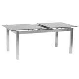 Ivan Extension Dining Table in Brushed Stainless Steel and Gray Tempered Glass Top